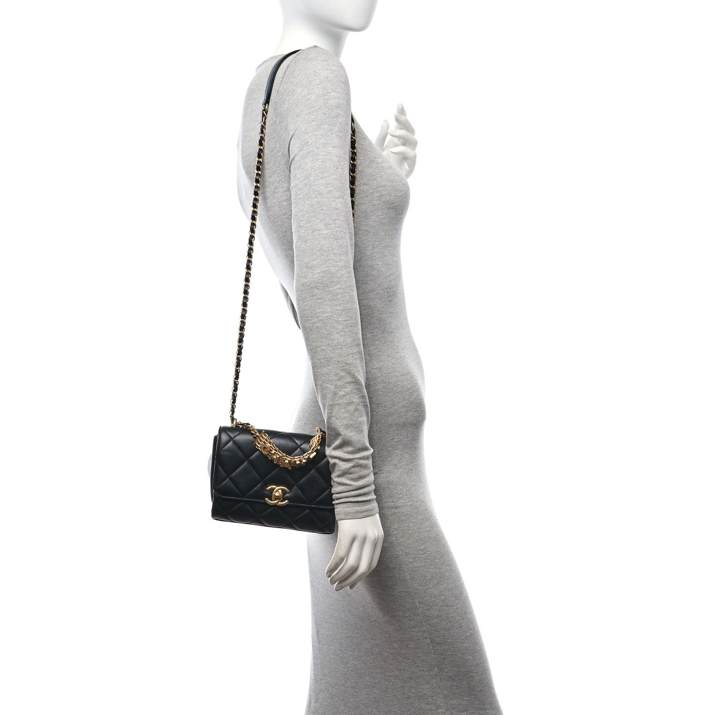 Lambskin Quilted Mini CC Crystal Logo Chain Flap Black