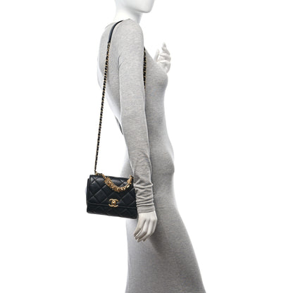 Chanel Lambskin Quilted Mini CC Crystal Logo Chain Flap Black 2 of 10