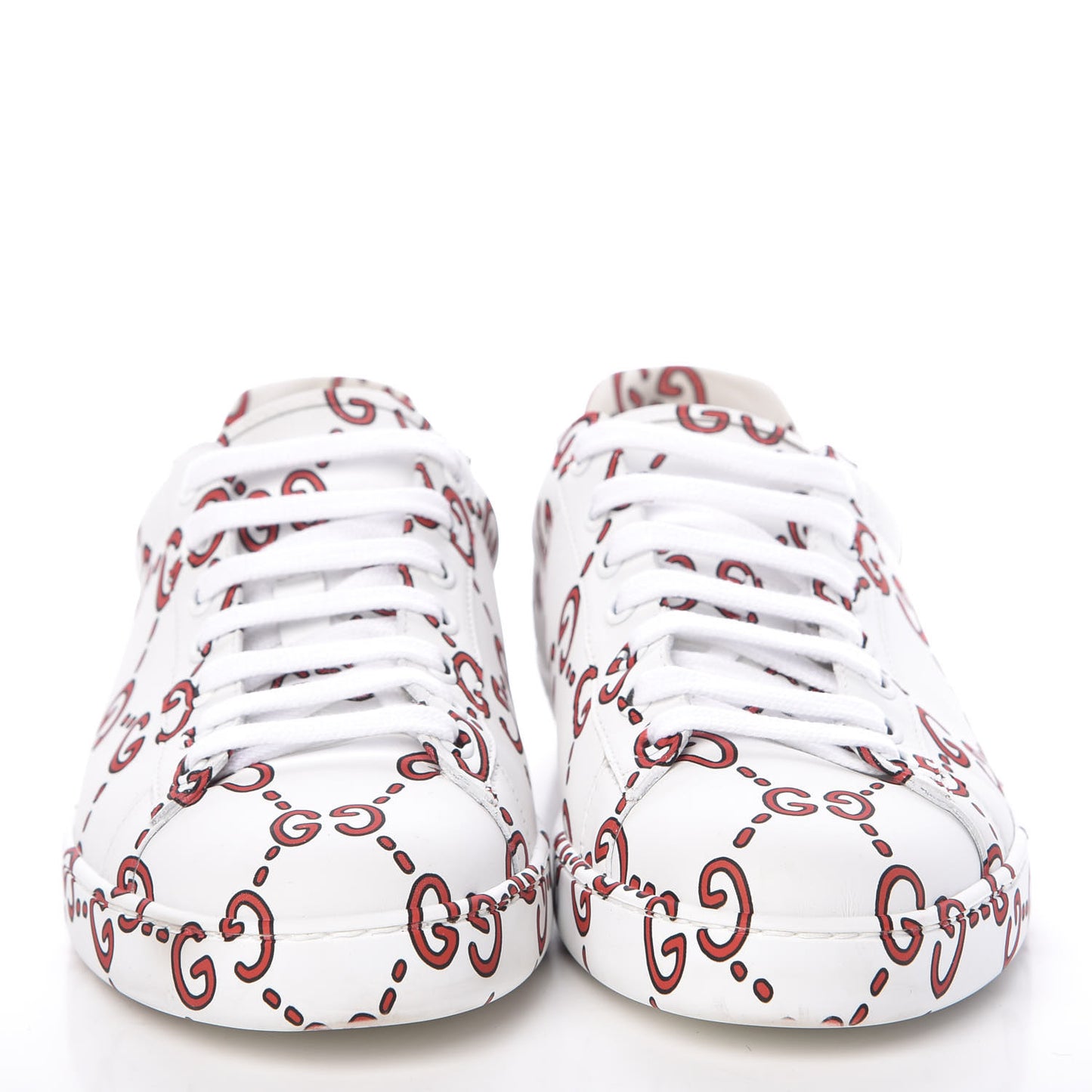 Calfskin GucciGhost Print Mens Ace Sneakers 7.5 White Hibiscus Red