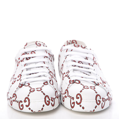 Gucci Calfskin GucciGhost Print Mens Ace Sneakers 7.5 White Hibiscus Red 2 of 17