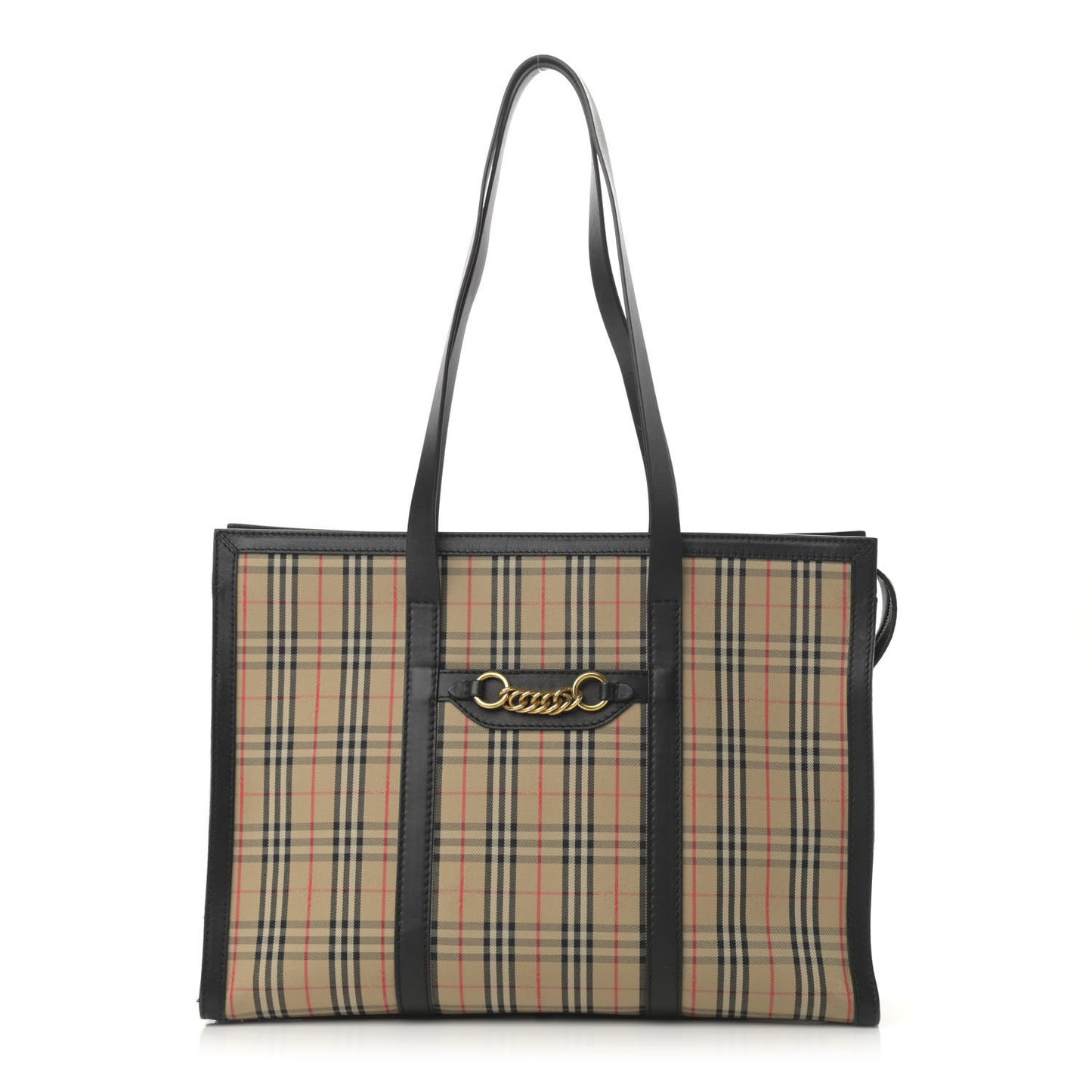 Calfskin 1983 Knight Check Link Zip Tote Black