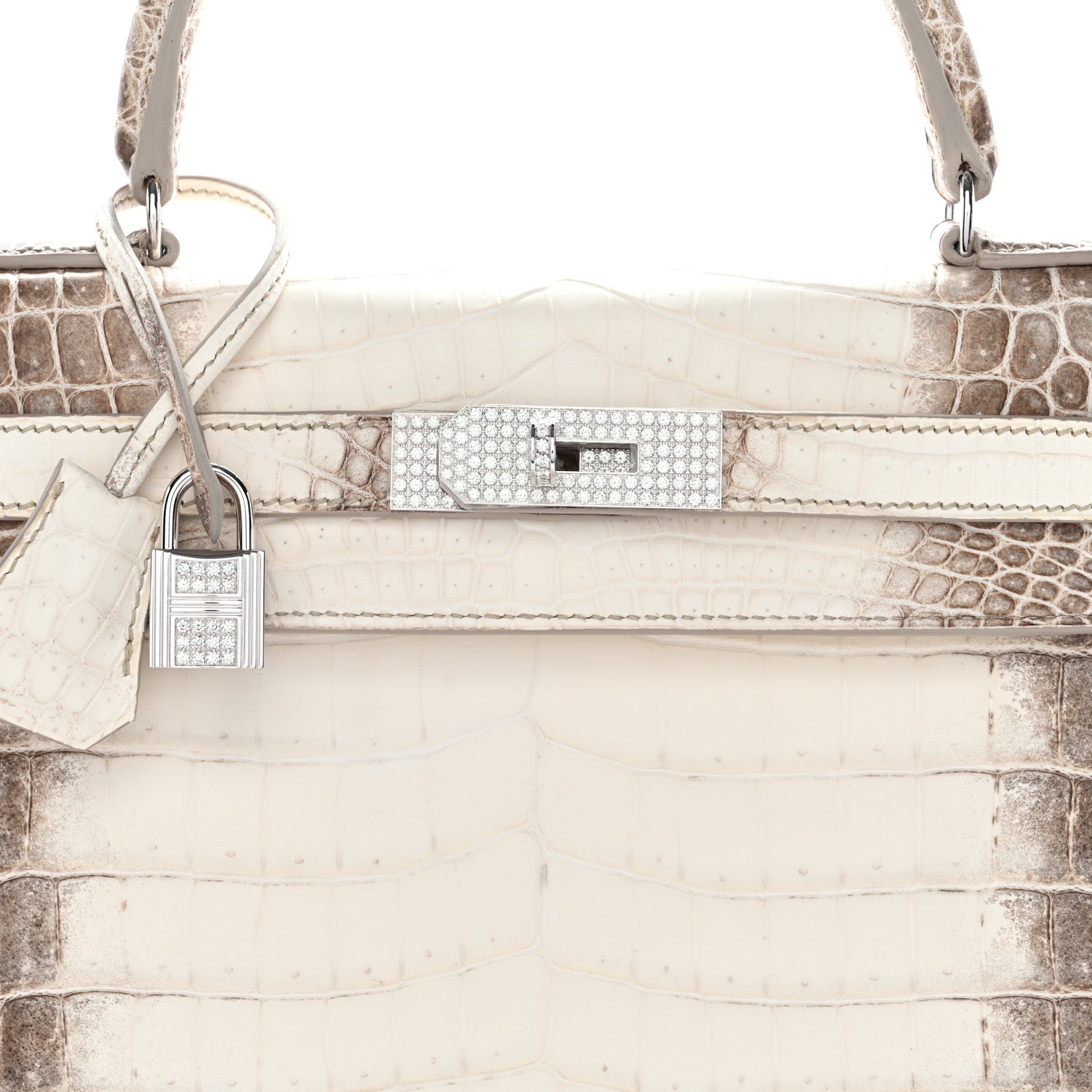 Hermes Matte Niloticus Crocodile 18K White Gold Diamond Himalaya Kelly Retourne 28 White 8 of 19