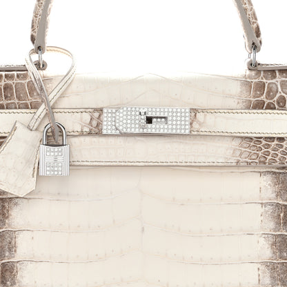 Hermes Matte Niloticus Crocodile 18K White Gold Diamond Himalaya Kelly Retourne 28 White 8 of 19