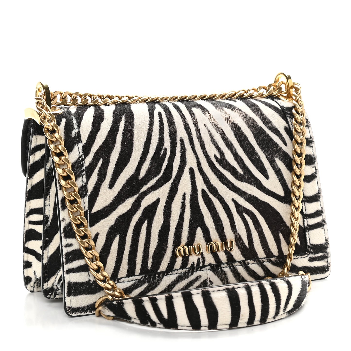 Pony Hair Zebra Print Confidential Logo Shoulder Bag Black White