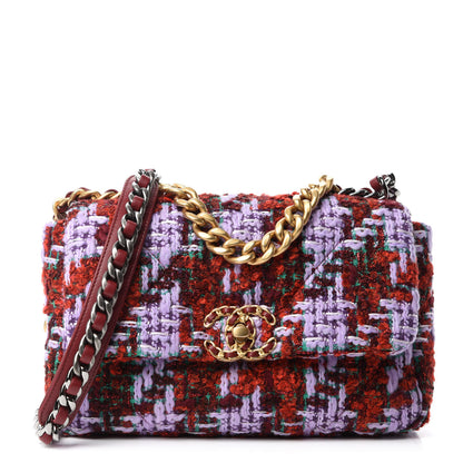 Chanel Tweed Quilted Medium Chanel 19 Flap Red Purple Green 1 of 10