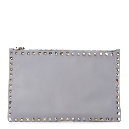 Valentino Garavani Vitello Large Rockstud Zip Pouch Grey 1 of 7