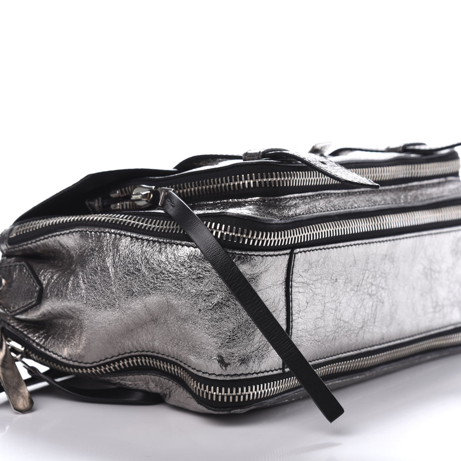 Proenza Schouler Metallic Paper Lambskin Medium PS1 Plus Zip Satchel Dark Silver 6 of 11