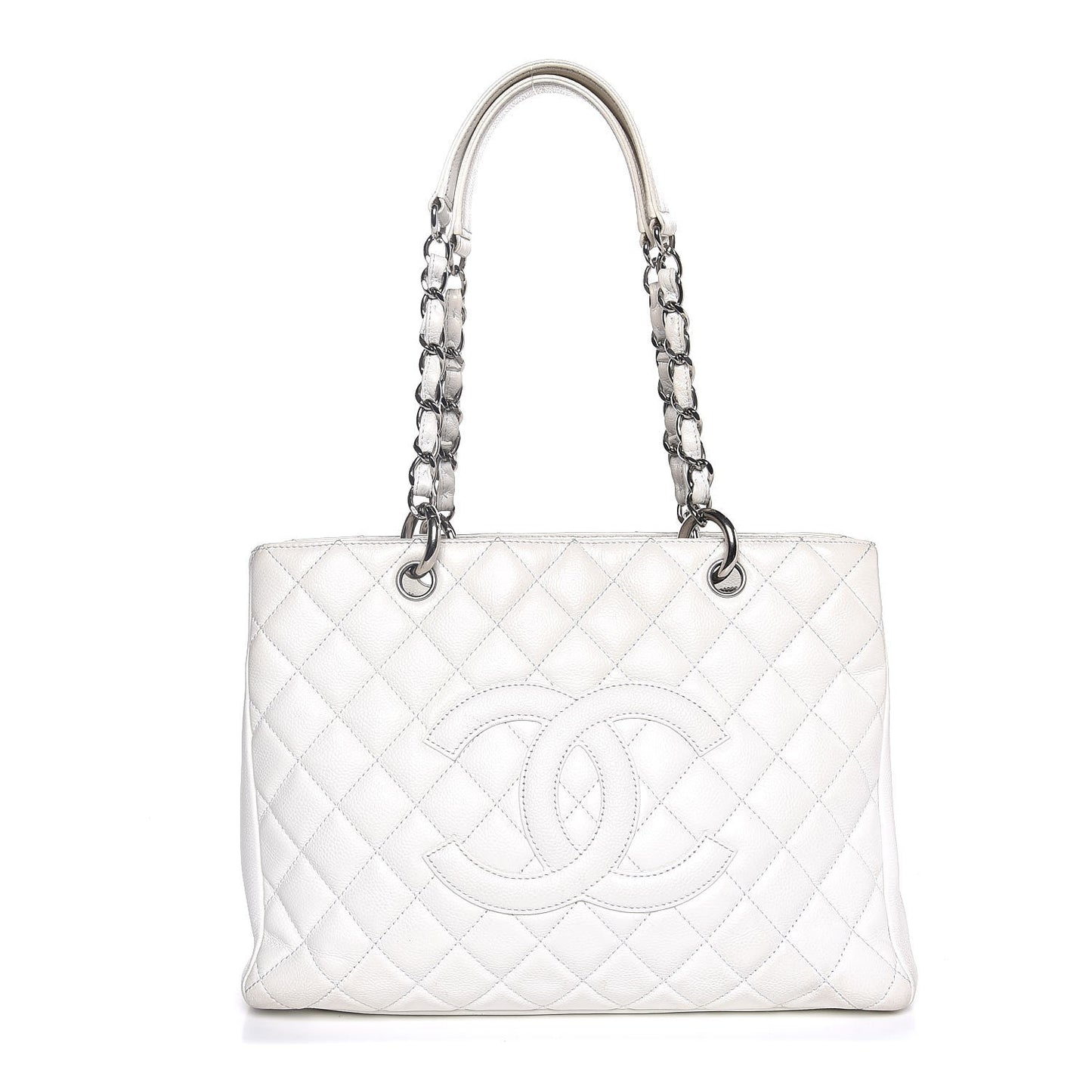 Caviar Quilted Grand Shopping Tote GST White