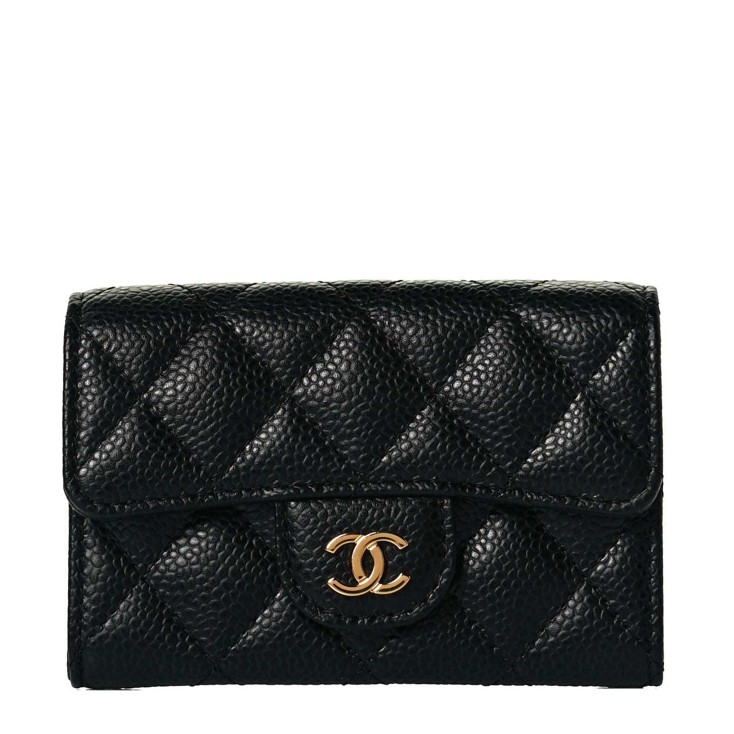 Caviar Quilted Flap Card Holder Black