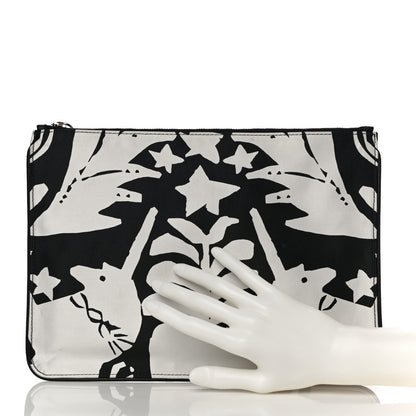 Alexander McQueen Silk Unicorn Print Skull Zip Pouch Black White 2 of 14
