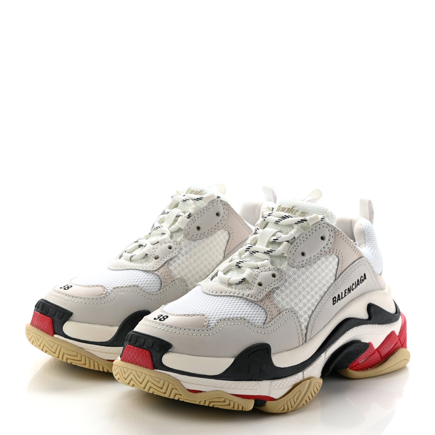 Balenciaga Fabric Mesh Womens Triple S Sneakers 38 Grey Red White 3 of 11