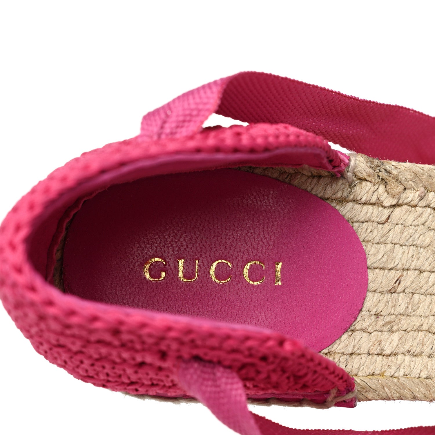 Gucci Cotton Crochet Pearly GG Ankle Wrap Platform Espadrille Wedges 37 Cyclamen Rose 7 of 9