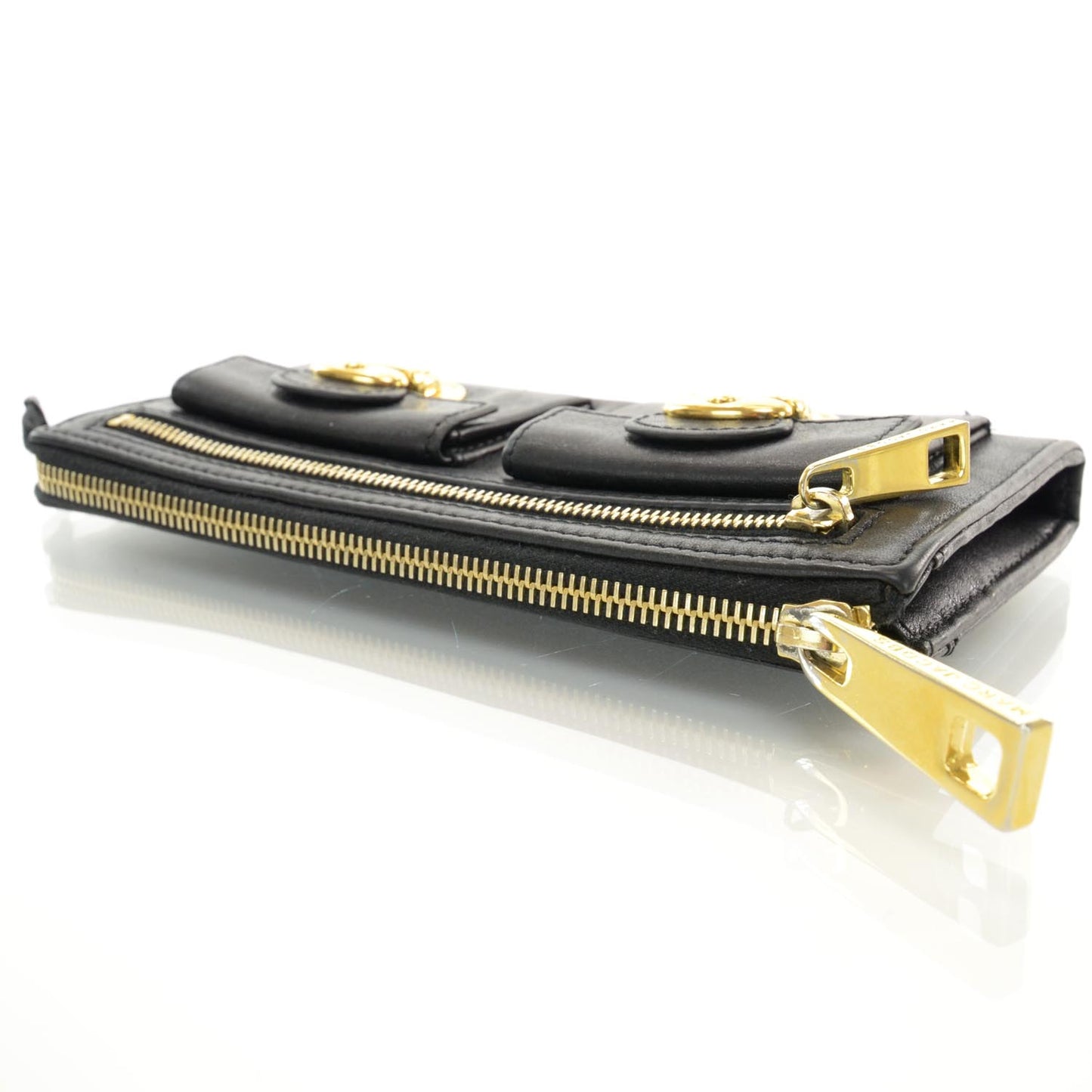 Leather Zip Clutch Wallet Black