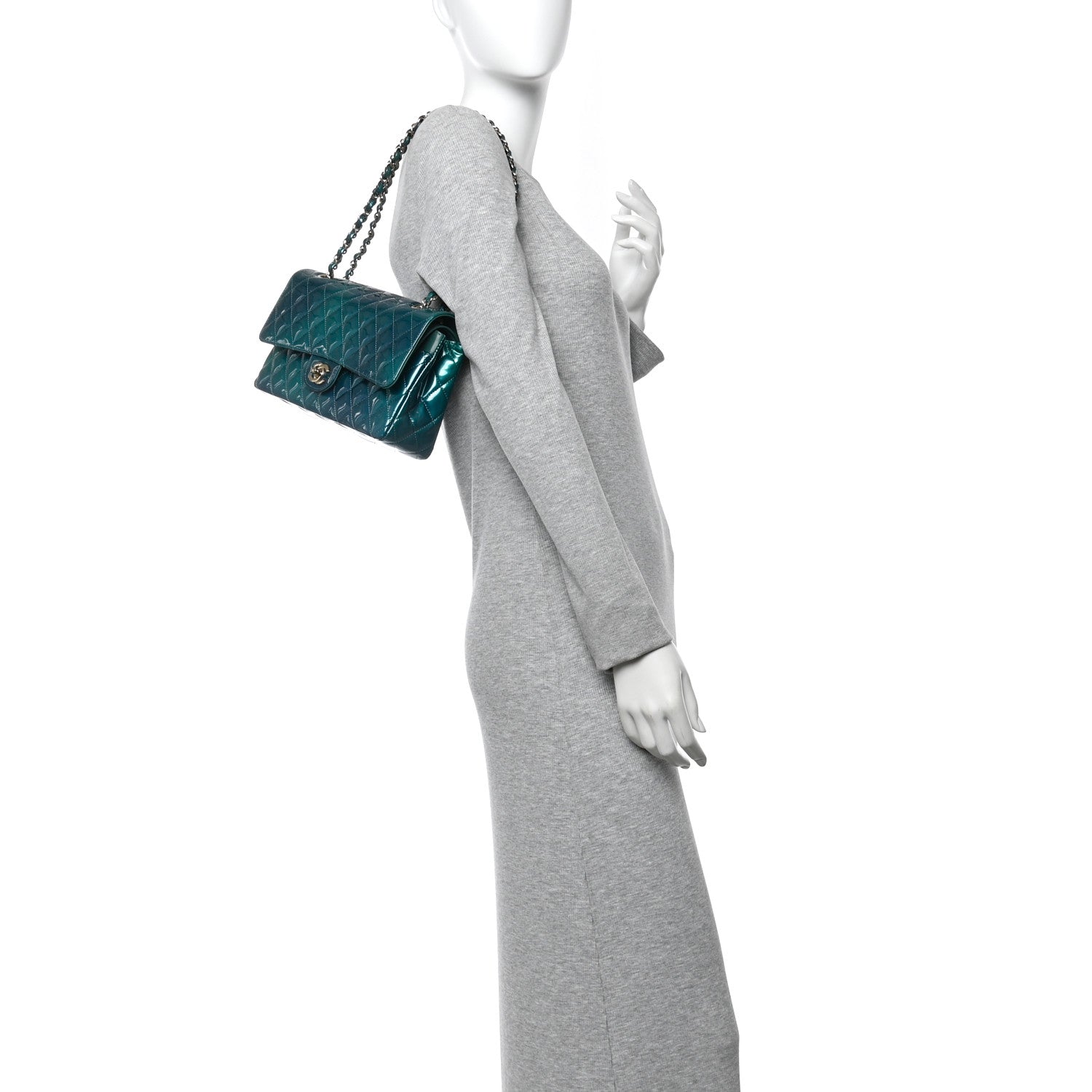 Chanel Shaded Patent Calfskin Quilted Medium Double Flap Green Blue 2 of 10