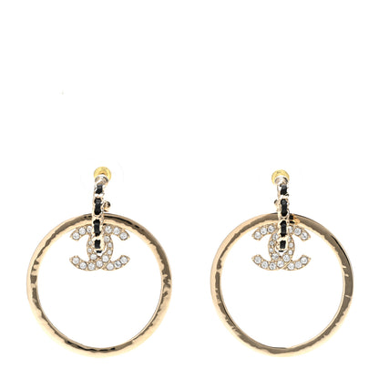 Chanel Metal Crystal Lambskin CC Chain Hoop Earrings Gold Black 1 of 5