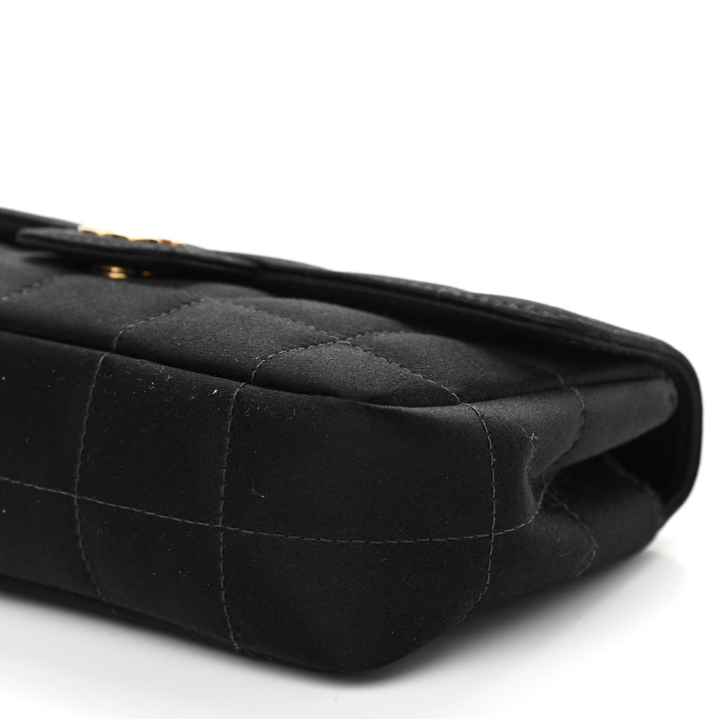 Satin Chocolate Bar Quilted Camellia Rectangular Mini Flap Black