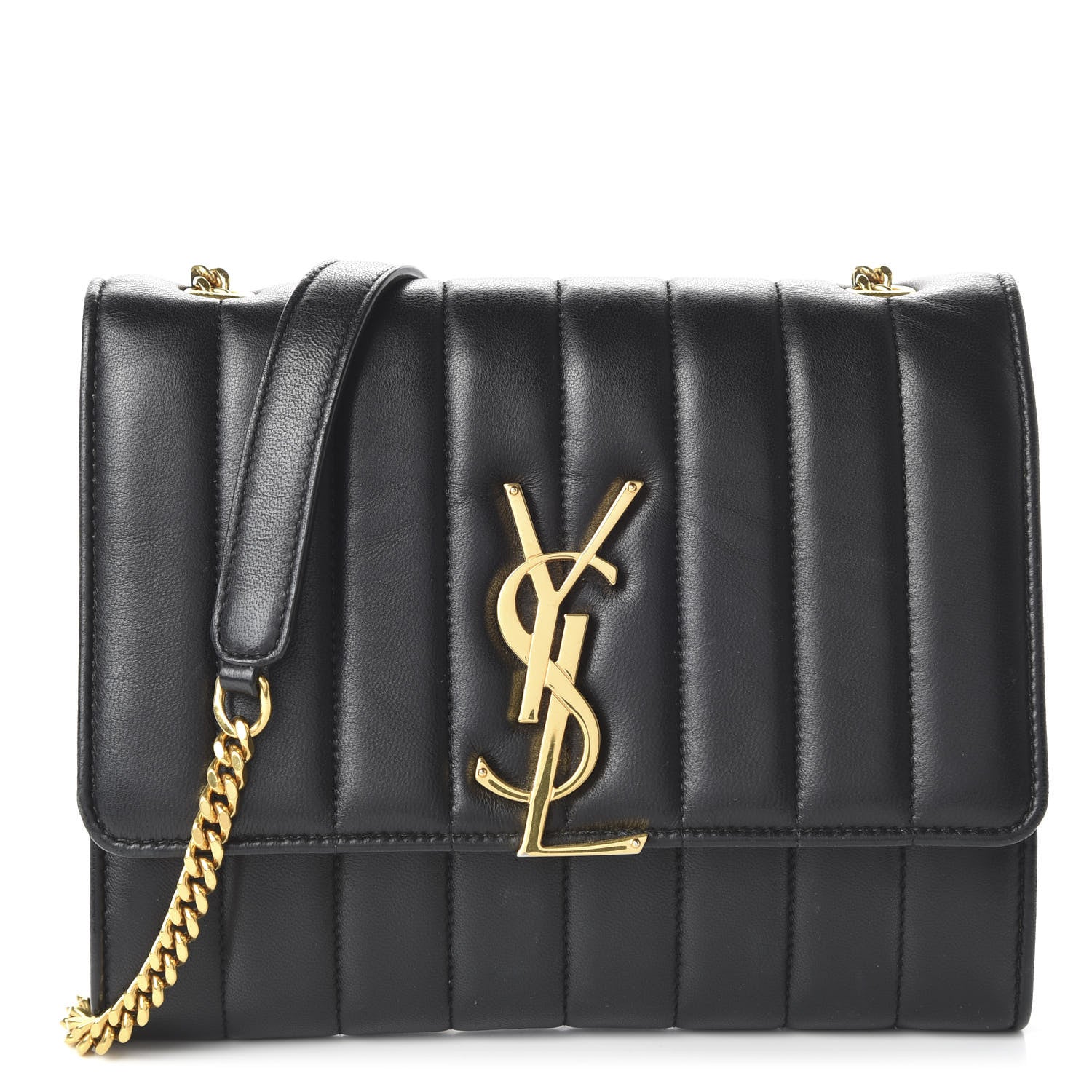 Saint Laurent Lambskin Matelasse Monogram Vicky Chain Wallet Black 2 of 10