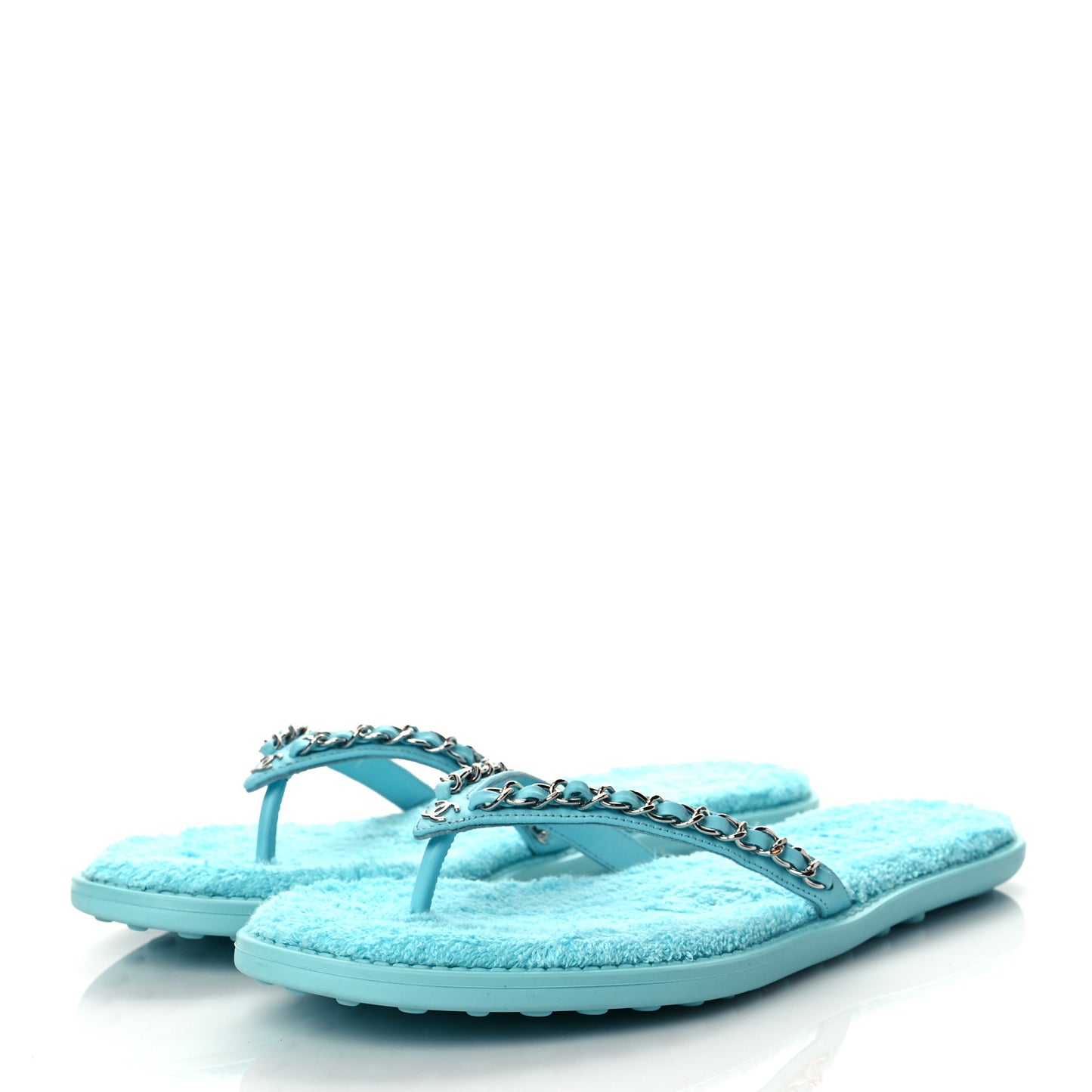 Calfskin CC Chain Thong Sandals 39 Light Blue