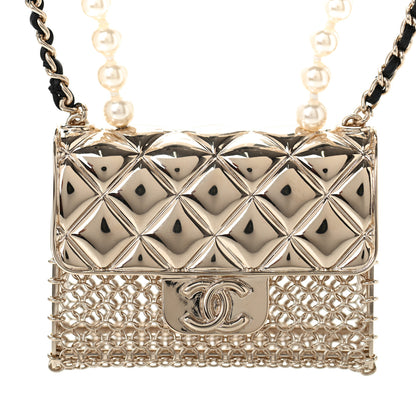 Chanel Metal Lambskin Pearl Chain Flap Bag Long Necklace Gold Black Pearly White 3 of 3