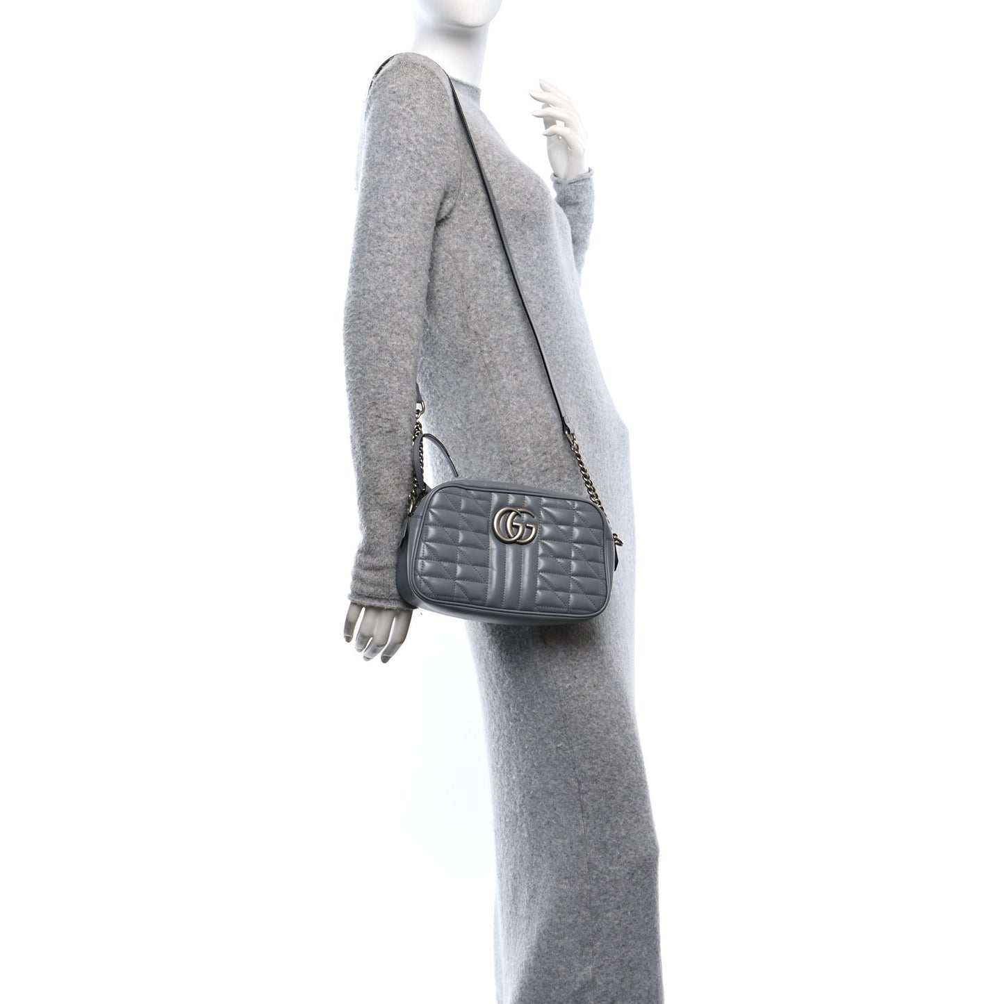 Calfskin Matelasse Aria Small GG Marmont Chain Shoulder Bag Deep Grey
