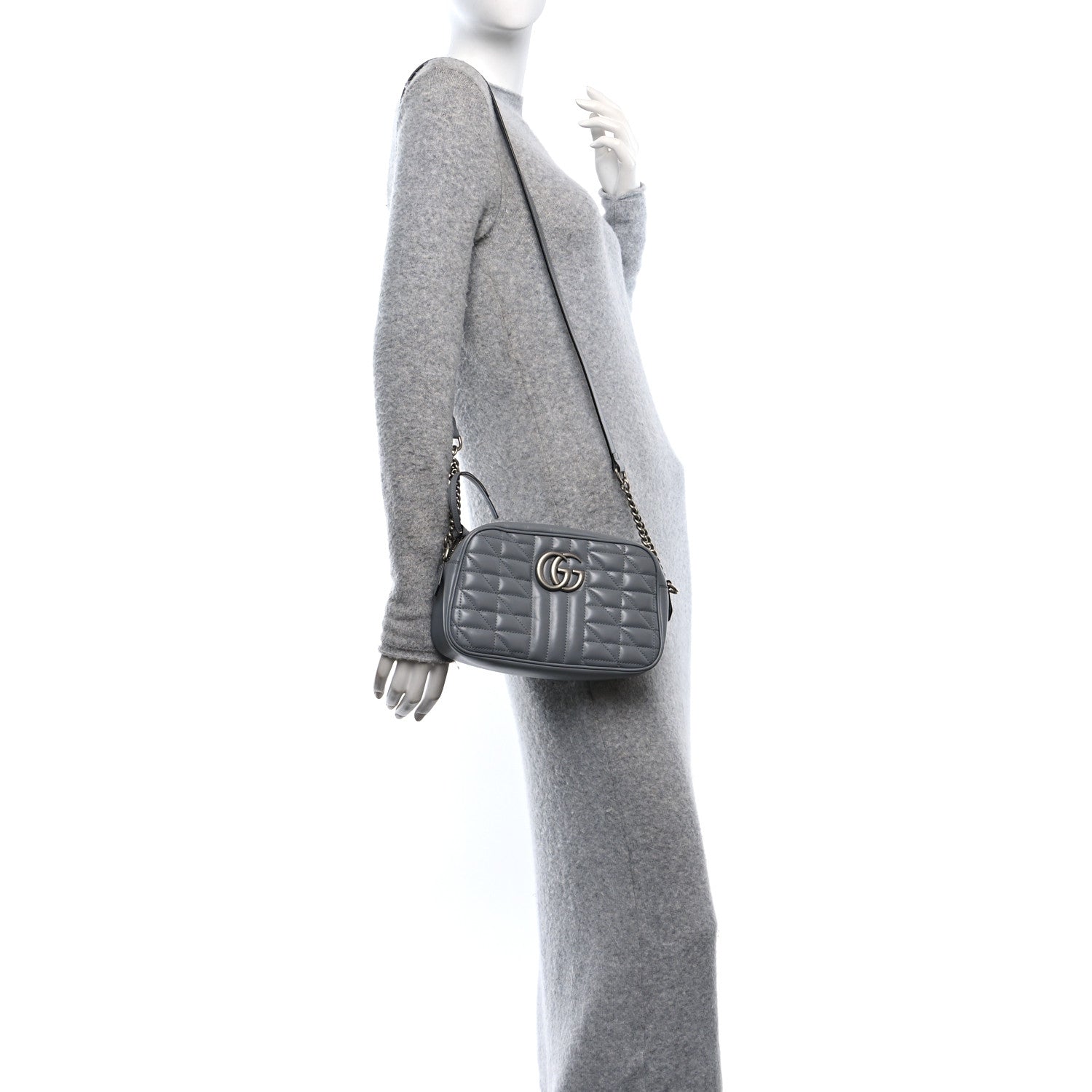 Gucci Calfskin Matelasse Aria Small GG Marmont Chain Shoulder Bag Deep Grey 2 of 10