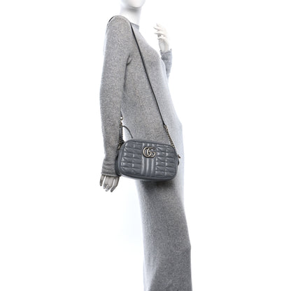 Gucci Calfskin Matelasse Aria Small GG Marmont Chain Shoulder Bag Deep Grey 2 of 10