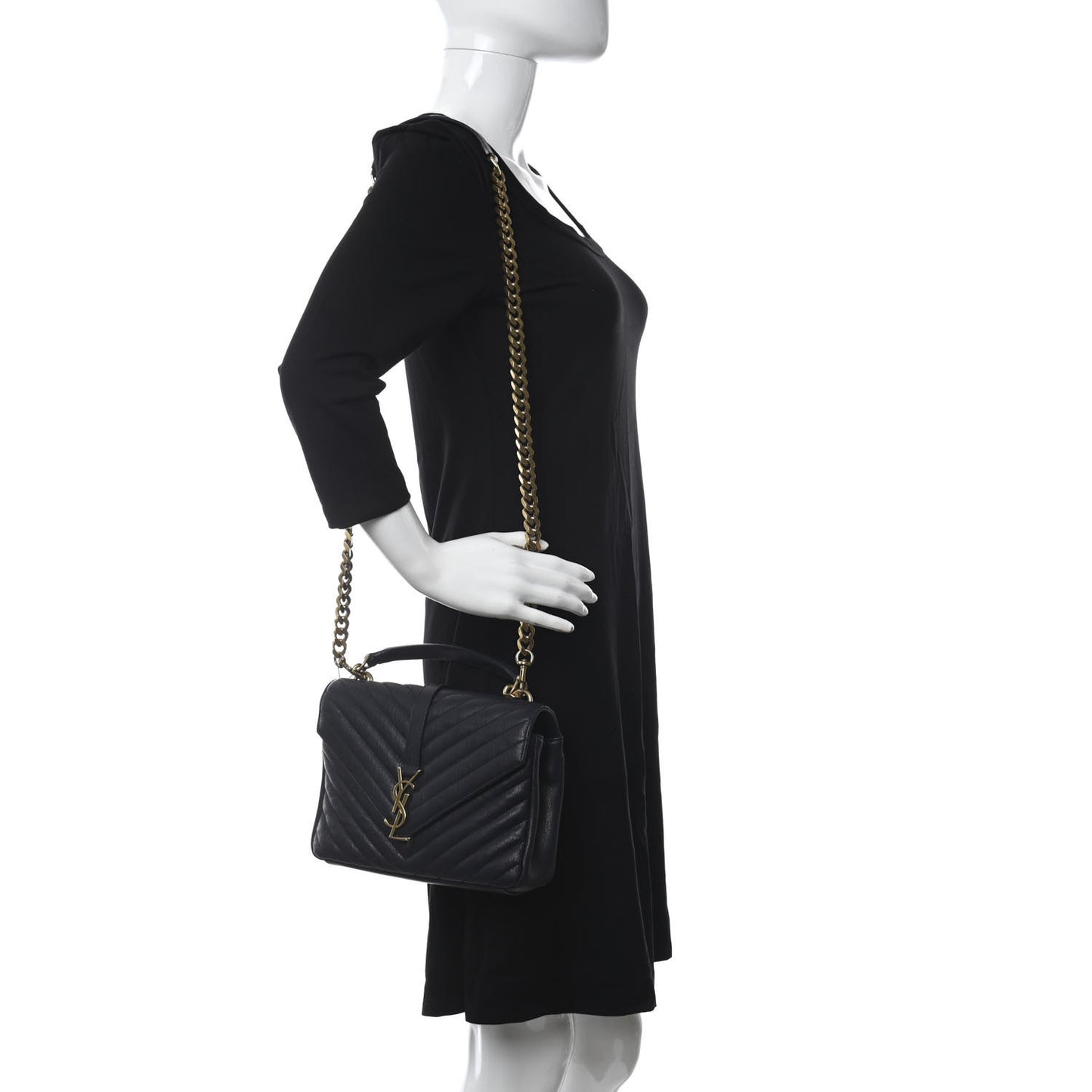 Lambskin Matelasse Chevron Monogram Medium College Bag Deep Marine