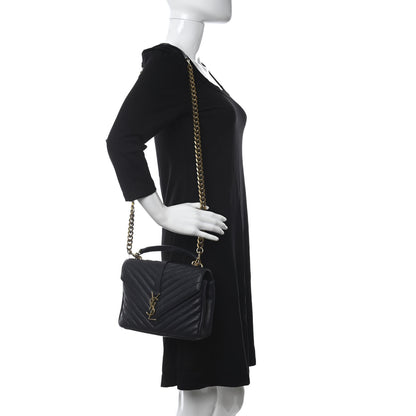 Saint Laurent Lambskin Matelasse Chevron Monogram Medium College Bag Deep Marine 3 of 16