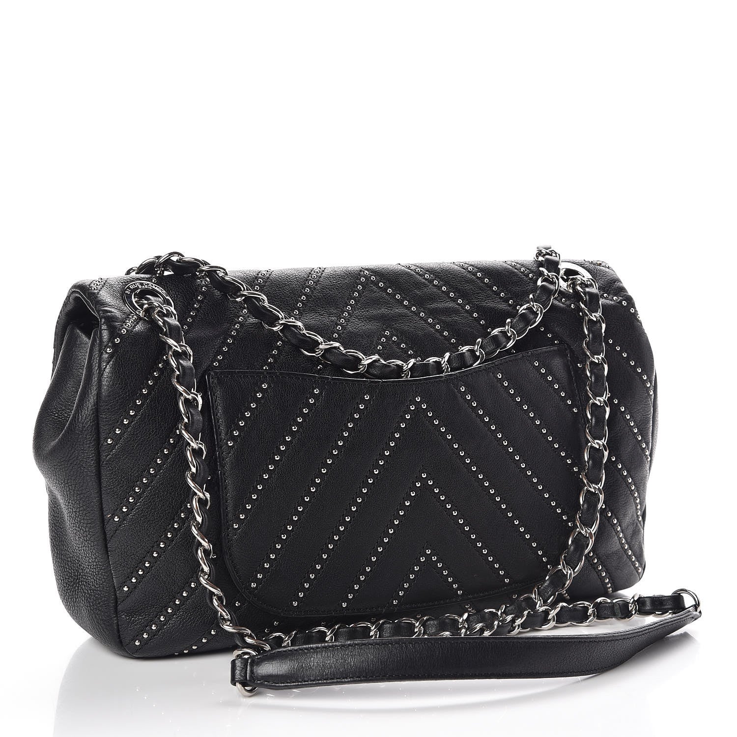 Chanel Calfskin Studded Chevron Quilted Medium Stud Wars Flap Black 3 of 13
