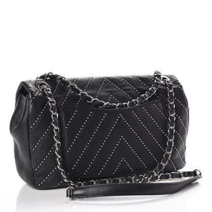Chanel Calfskin Studded Chevron Quilted Medium Stud Wars Flap Black 3 of 13