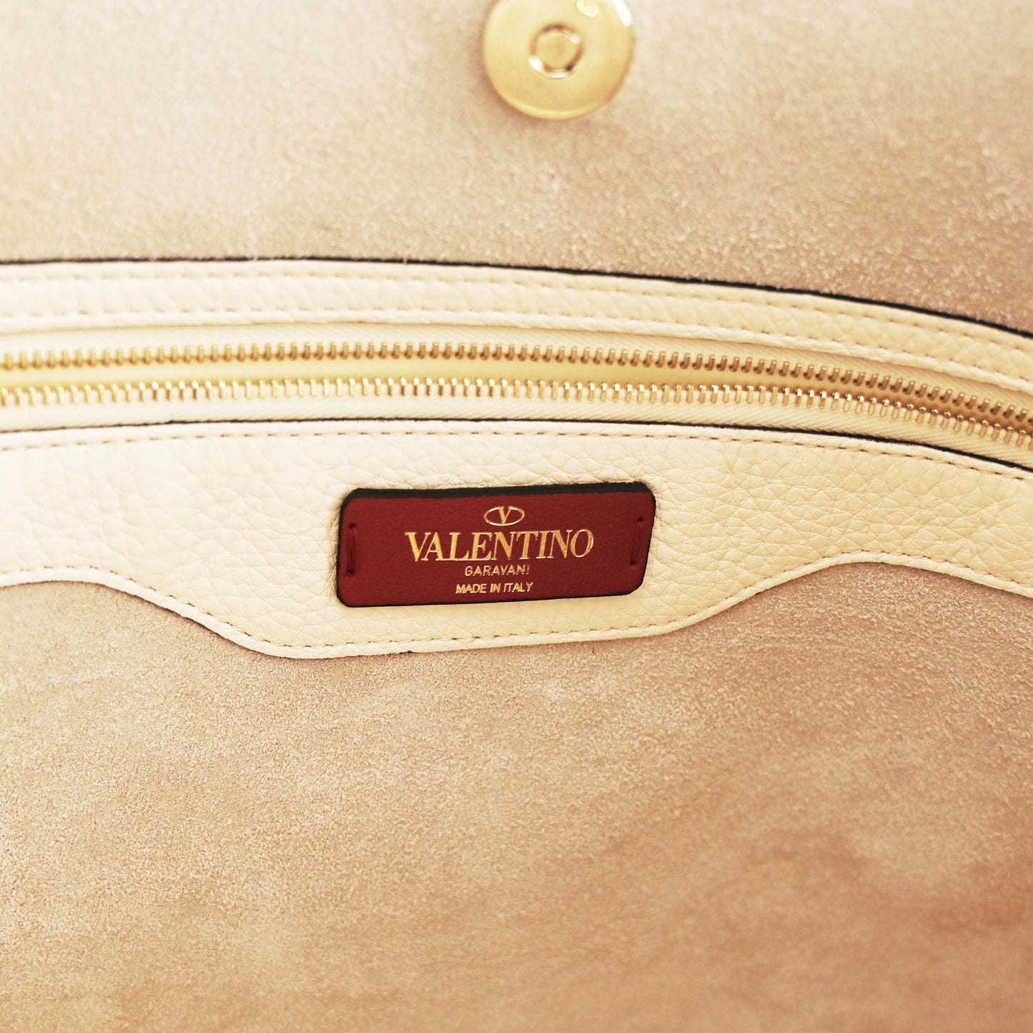 Grained Calfskin Rockstud Shoulder Tote Light Ivory