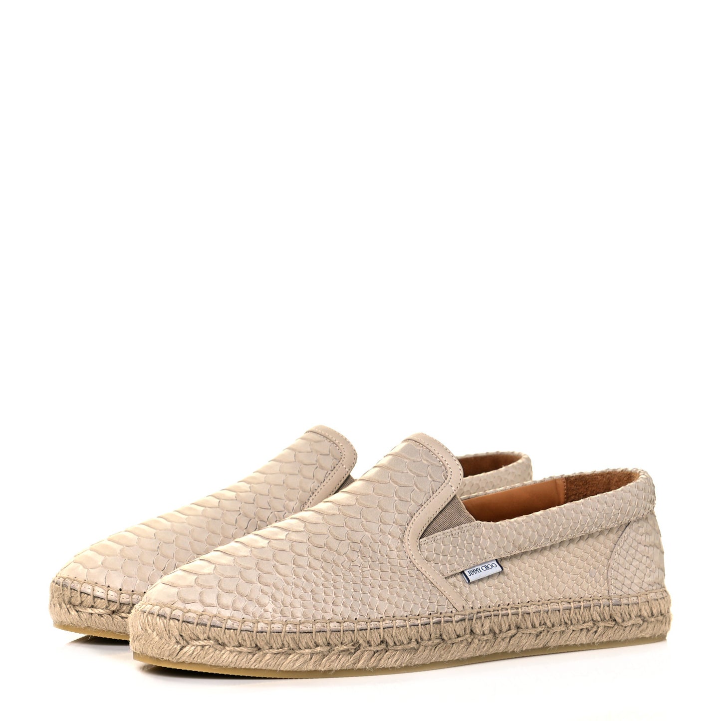Calfskin Snake Embossed Mens Espadrilles 43 Beige