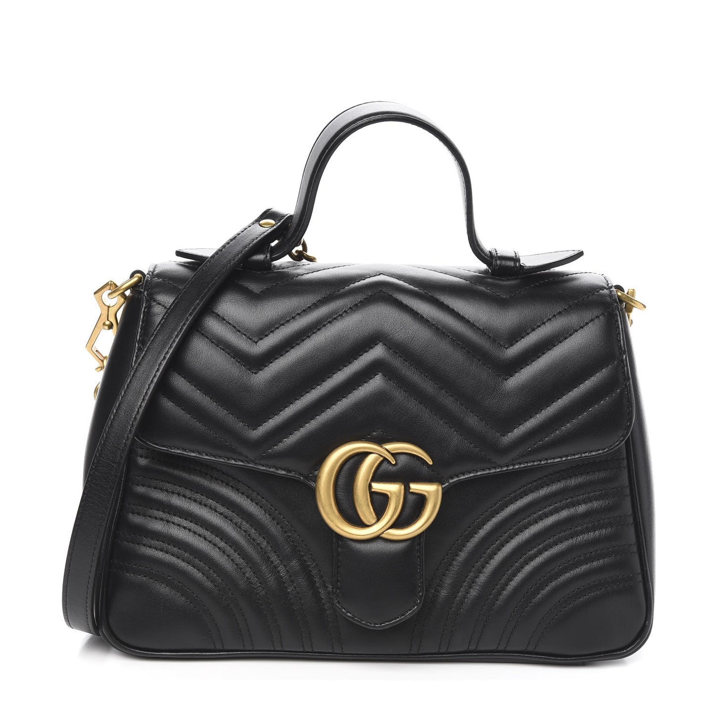 Calfskin Matelasse Small GG Marmont Top Handle Shoulder Bag Black