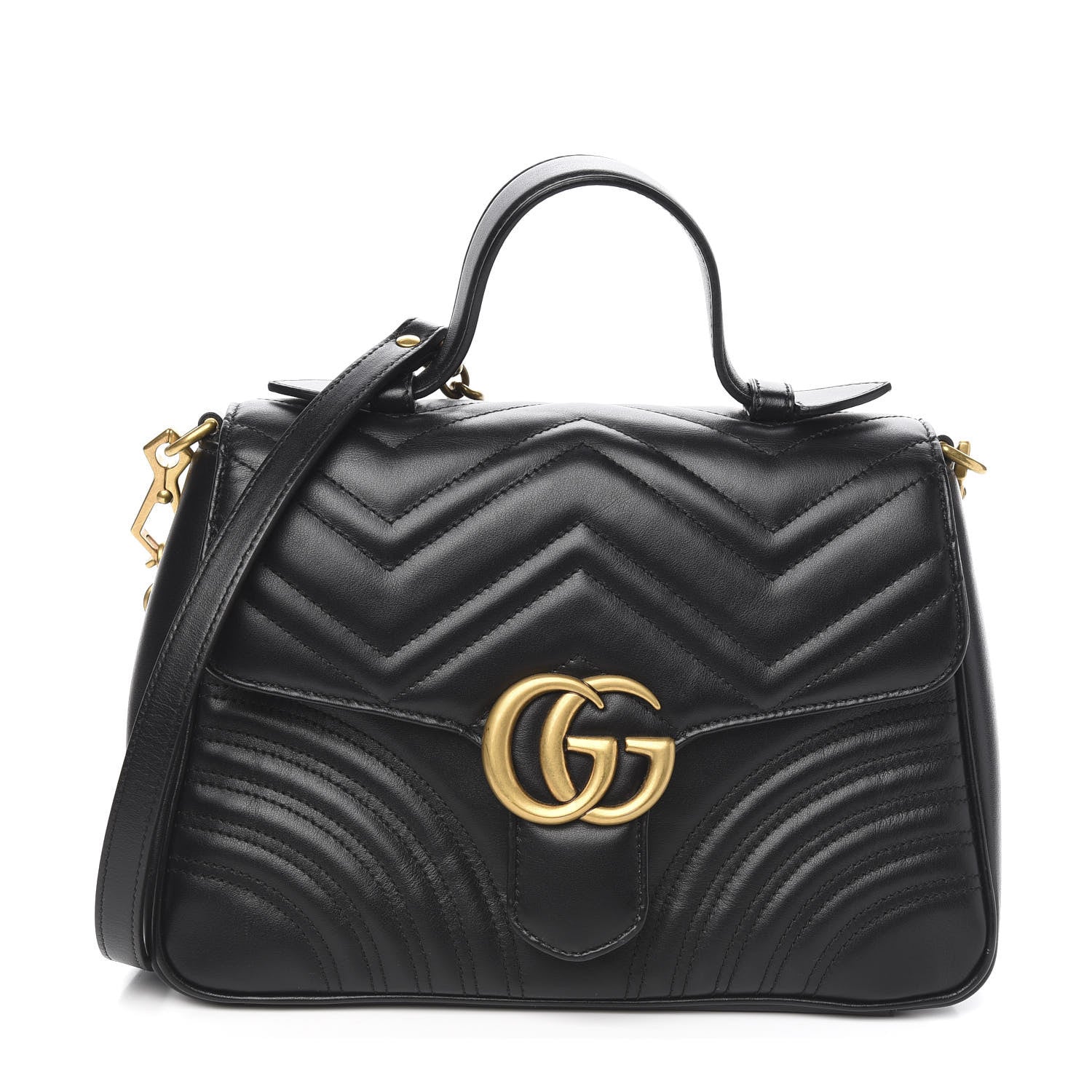Gucci Calfskin Matelasse Small GG Marmont Top Handle Shoulder Bag Black 1 of 10