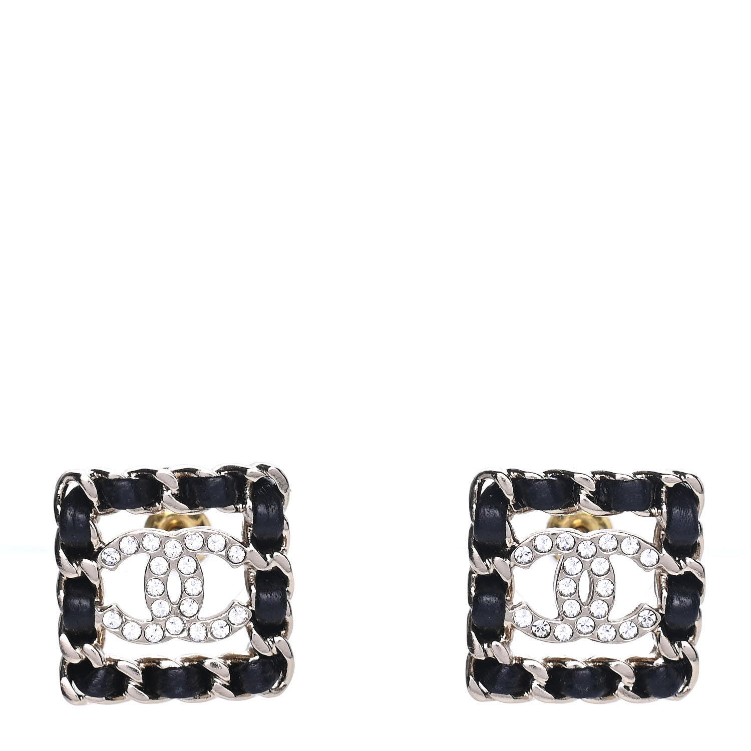 Chanel Crystal Lambskin Chain Sergeant Chanel Stud Earrings Black Gold 1 of 4