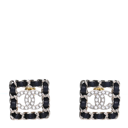 Chanel Crystal Lambskin Chain Sergeant Chanel Stud Earrings Black Gold 1 of 4
