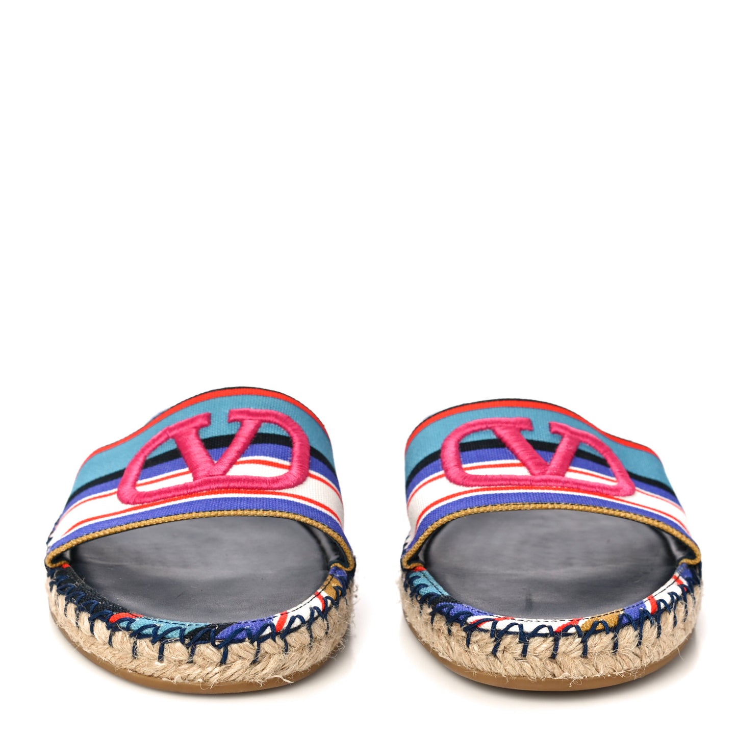 Canvas Embroidered Vlogo Espadrille Flat Slide Sandals 37 Multicolor