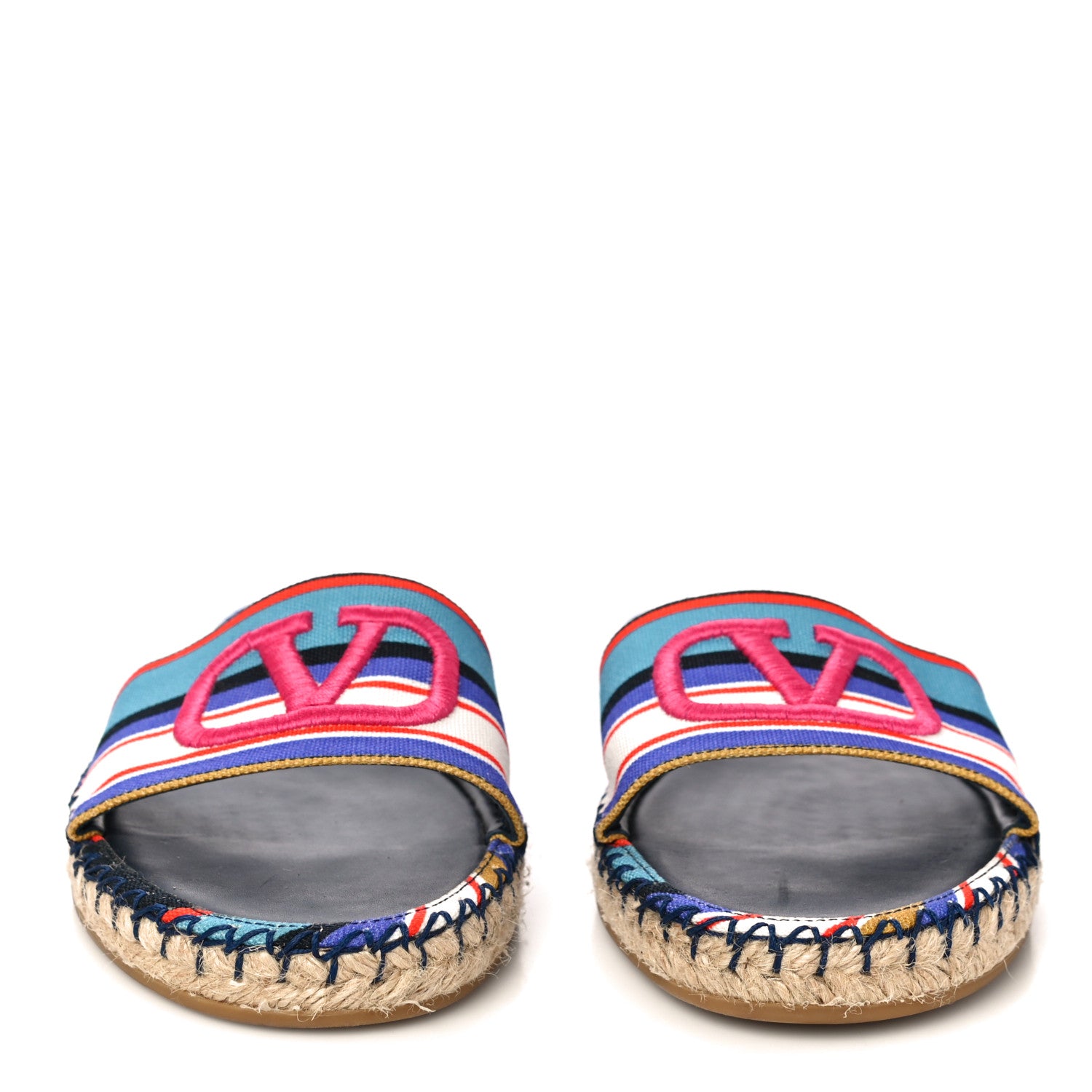Valentino Garavani Canvas Embroidered Vlogo Espadrille Flat Slide Sandals 37 Multicolor 2 of 13