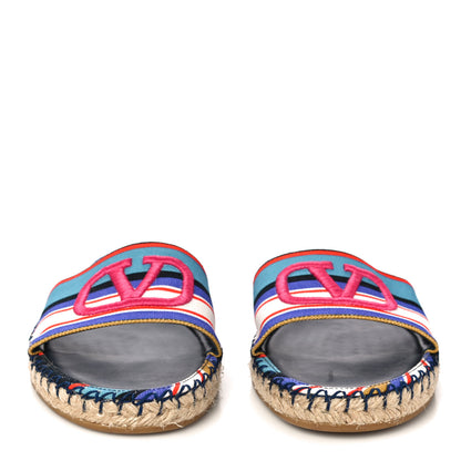 Valentino Garavani Canvas Embroidered Vlogo Espadrille Flat Slide Sandals 37 Multicolor 2 of 13