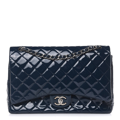 Chanel Patent Quilted Maxi Double Flap Navy Blue 1 of 14