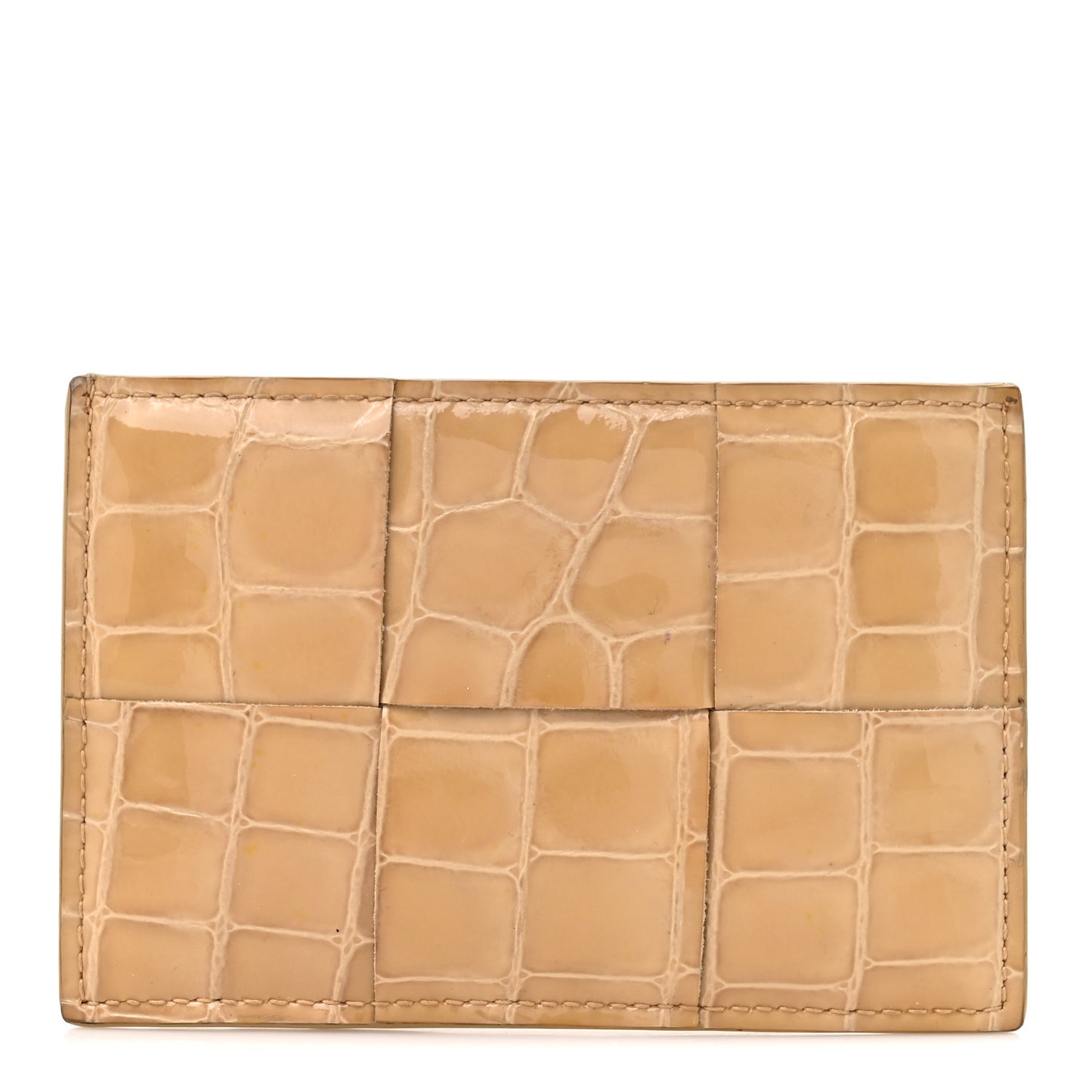 Gloss Calfskin Crocodile Embossed Card Holder Wallet Praline
