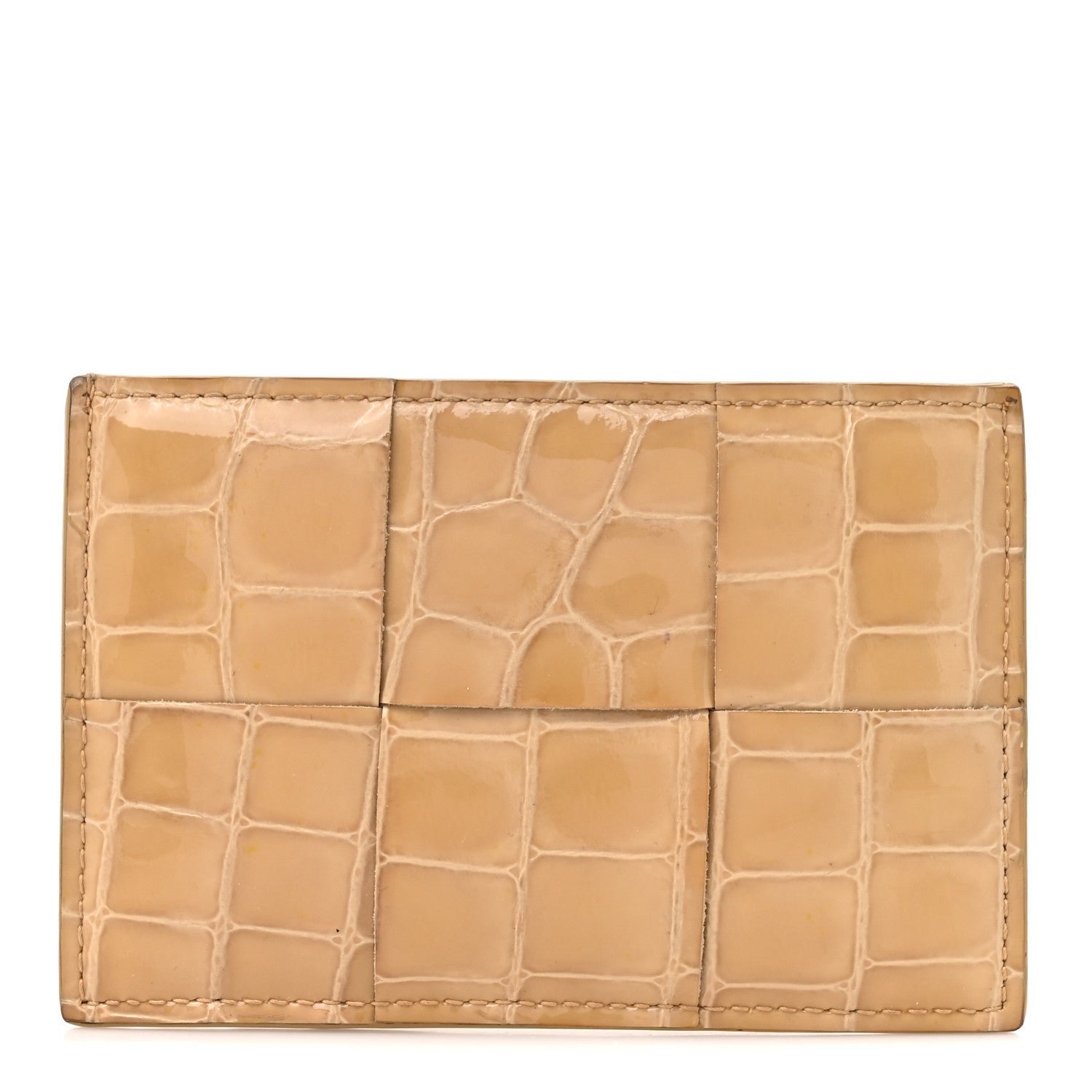 Bottega Veneta Gloss Calfskin Crocodile Embossed Card Holder Wallet Praline 1 of 9