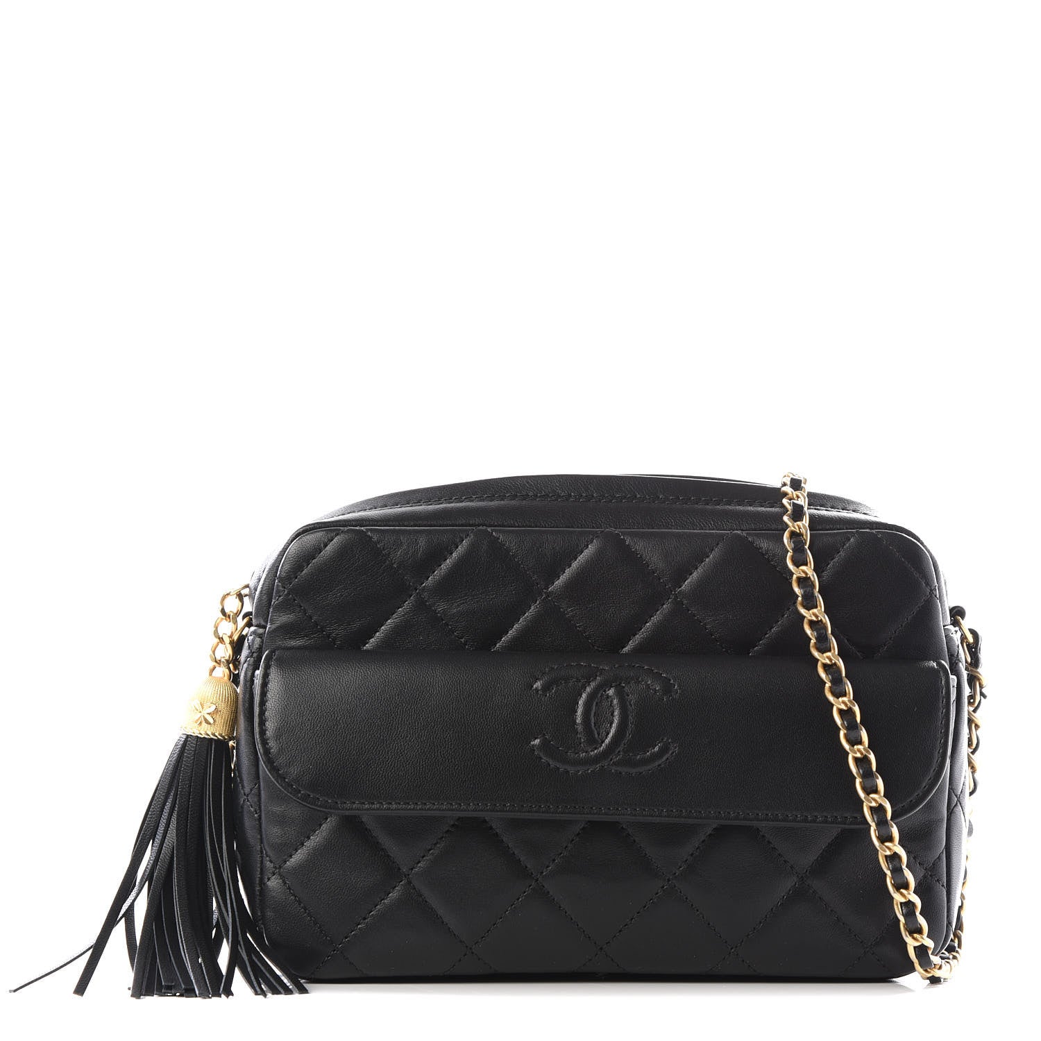 Chanel Lambskin Quilted Chain & Tassel Small Camera Case Black 1 of 12