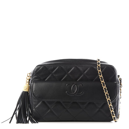 Chanel Lambskin Quilted Chain & Tassel Small Camera Case Black 1 of 12