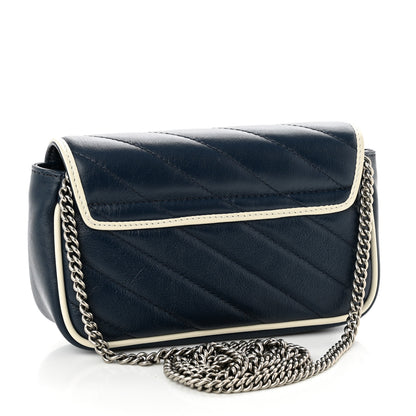 Gucci Vintage Effect Calfskin Matelasse Diagonal Super Mini Torchon GG Marmont Shoulder Bag Blue Agata Mystic White 3 of 10