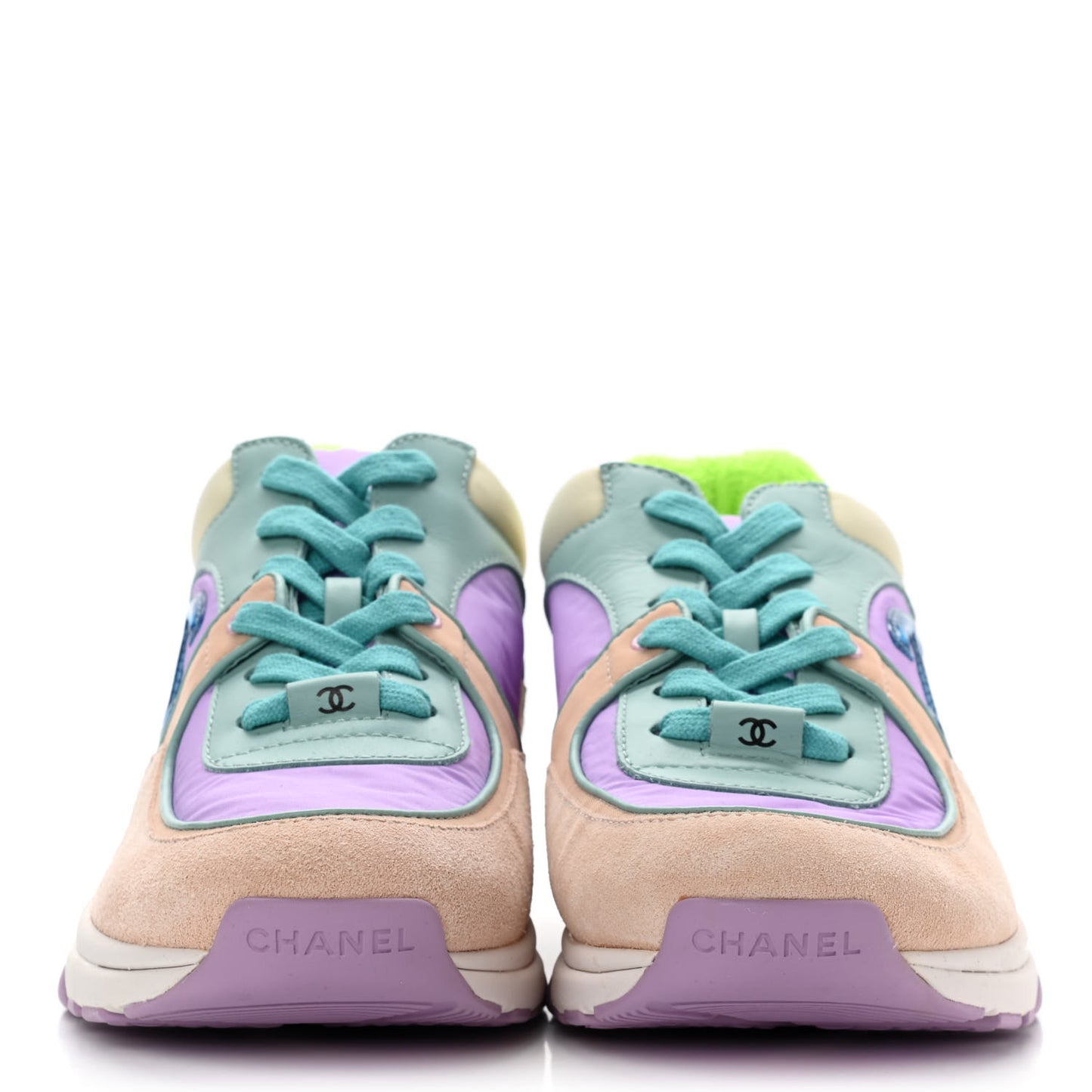 Nylon Lambskin Suede Calfskin CC Sneakers 39 Green Purple Pink