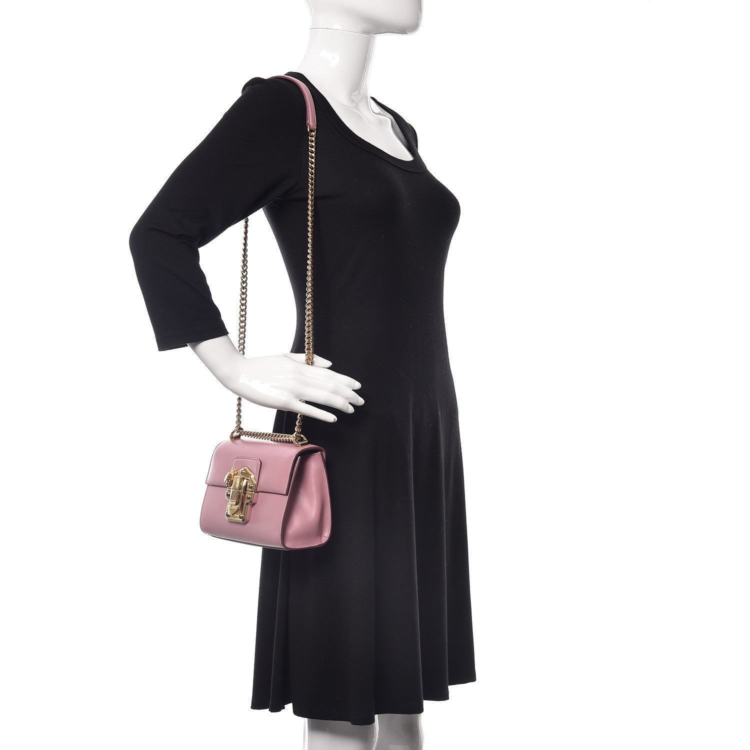Dolce & Gabbana Calfskin Lucia Chain Shoulder Bag Pink 2 of 10