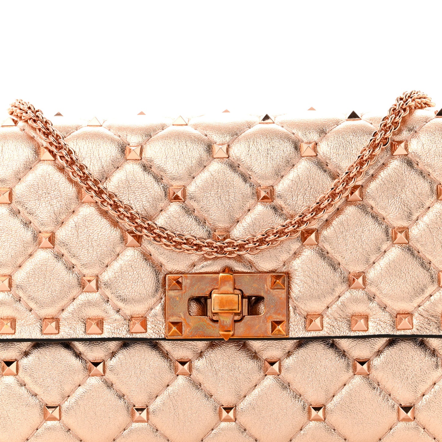 Metallic Lambskin Rockstud Spike Wallet on Chain Rame