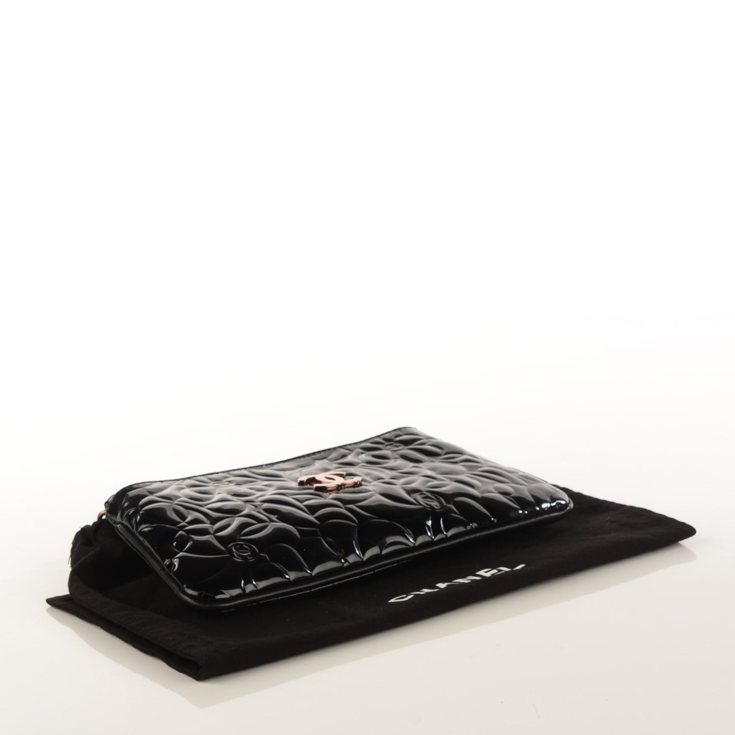Patent Camellia Embossed Pochette Black