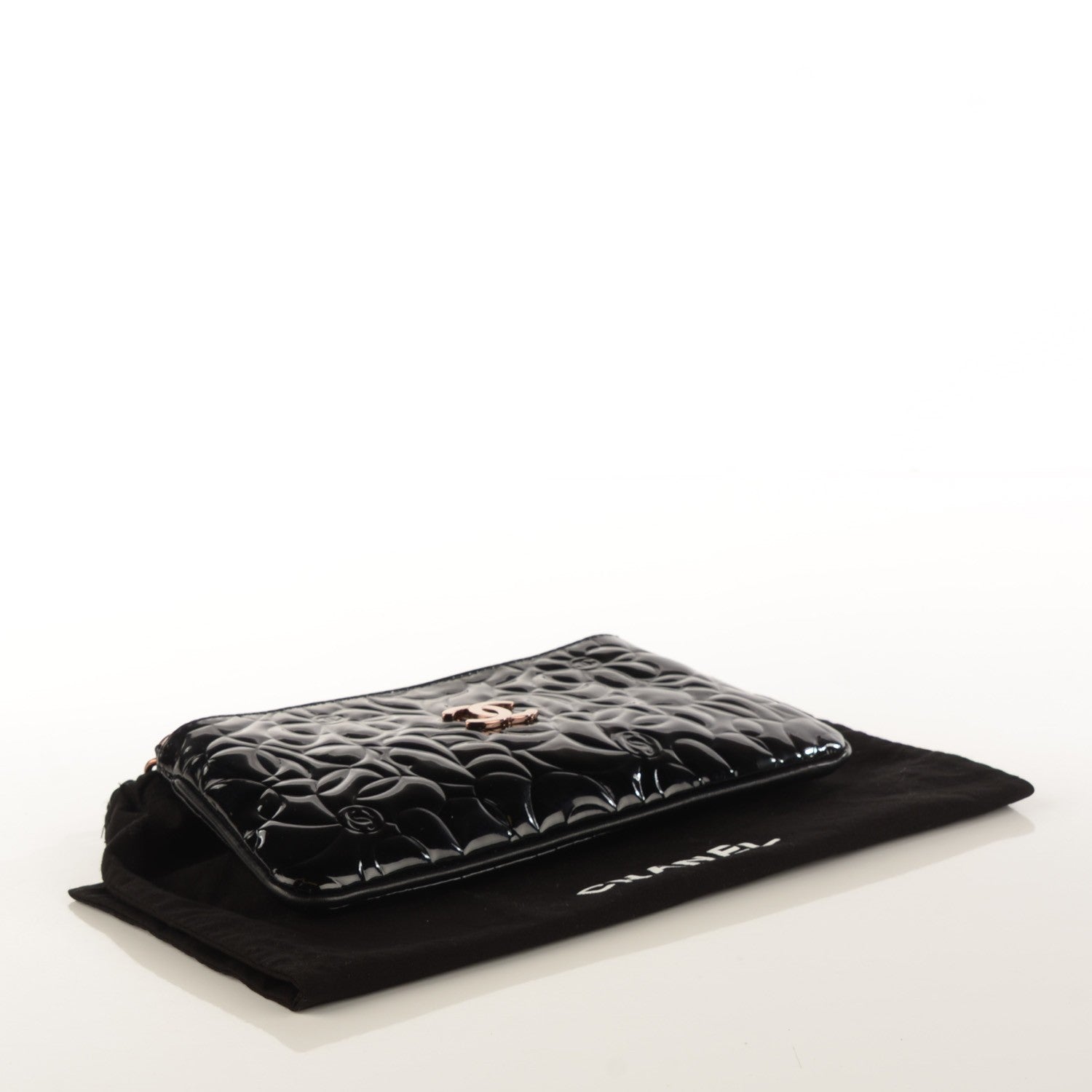 Chanel Patent Camellia Embossed Pochette Black 4 of 7